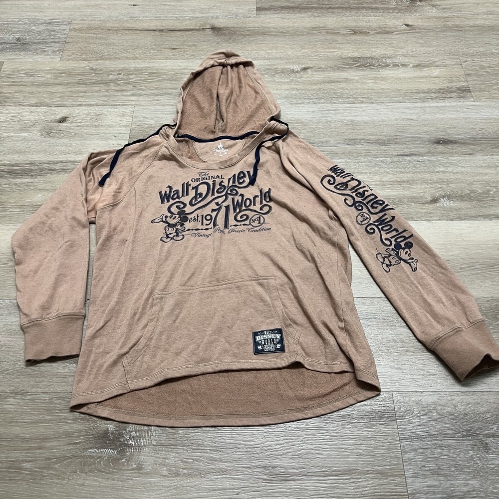 Disney Womens Hoodie 2XL Brown Pullover Long Sleeve Pockets Lightweight